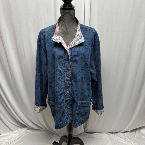 Alfred Dunner Denim Jacket Womens Size 20W Embroidered Paisley Floral Buttons - Picture 1 of 8
